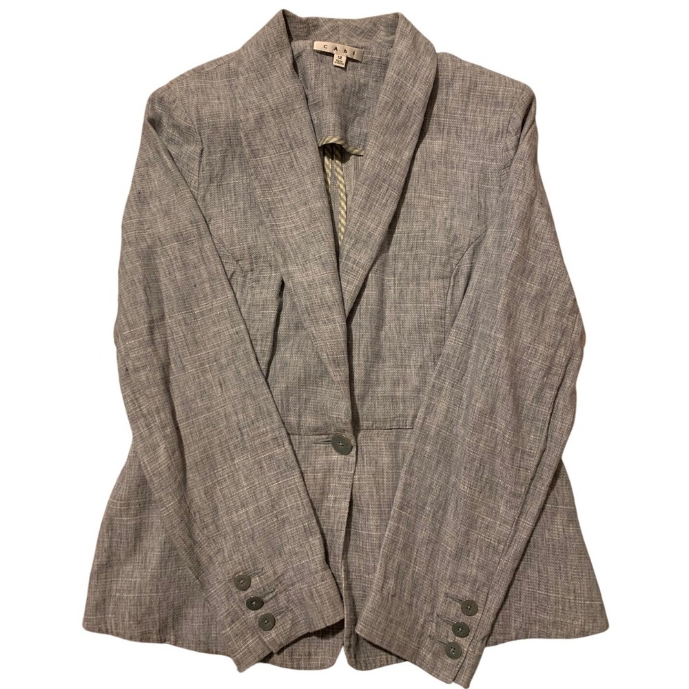 Cabi Blazer Size 12 Blue Career Business Office One Button‎ Jacket